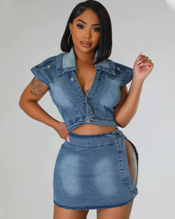 DENIM SPLIT SET