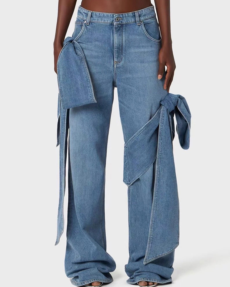 Wide Leg Jeans W/Bows