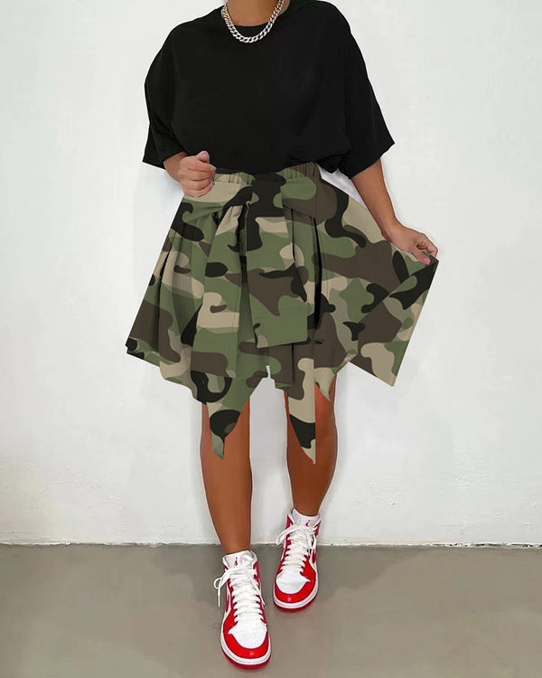 HIGH WAIST CAMOUFLAGE PRINT SKIRT