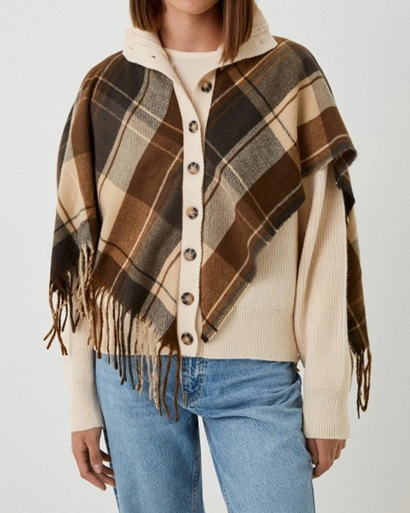 Plaid Shawl Jacquard Sweater