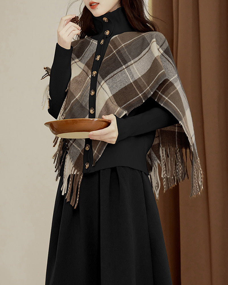 Plaid Shawl Jacquard Sweater